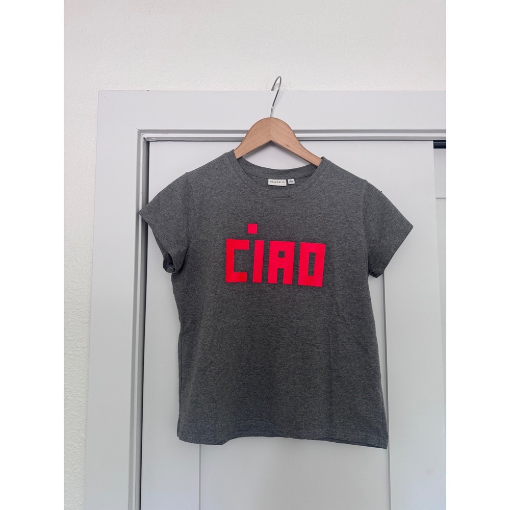 Clare V Ciao Graphic T-Shirt Heather Grey Cotton Tee S